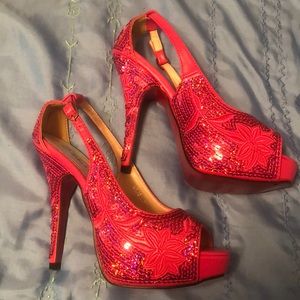 Hot pink sequined high heel